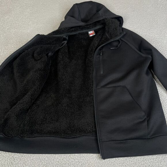32 Degrees Sweatshirt Mens M Black Hoodie Full Zip Sherpa Lined Pockets Sweater - Picture 1 of 13